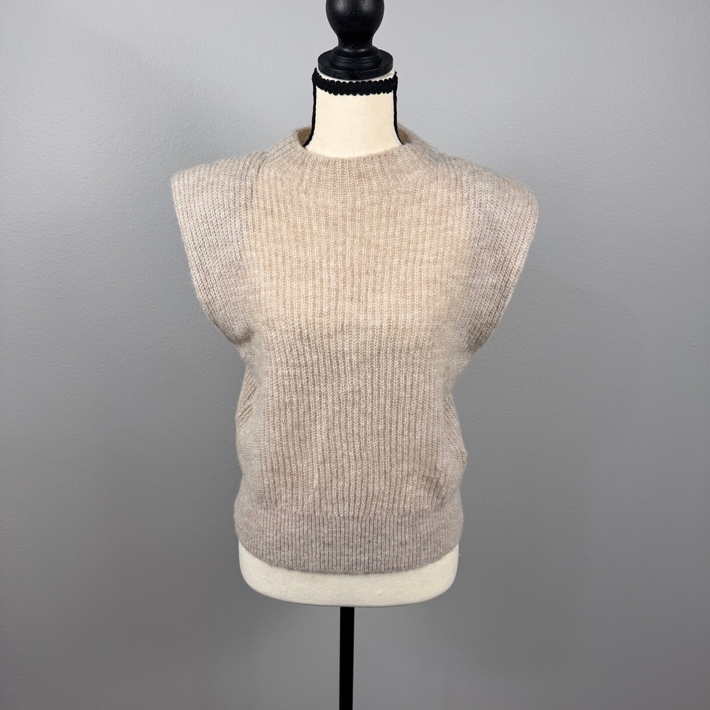 Banana Republic Sweater Vest Women XS Oatmeal Padded Shoulder Alpaca Blend